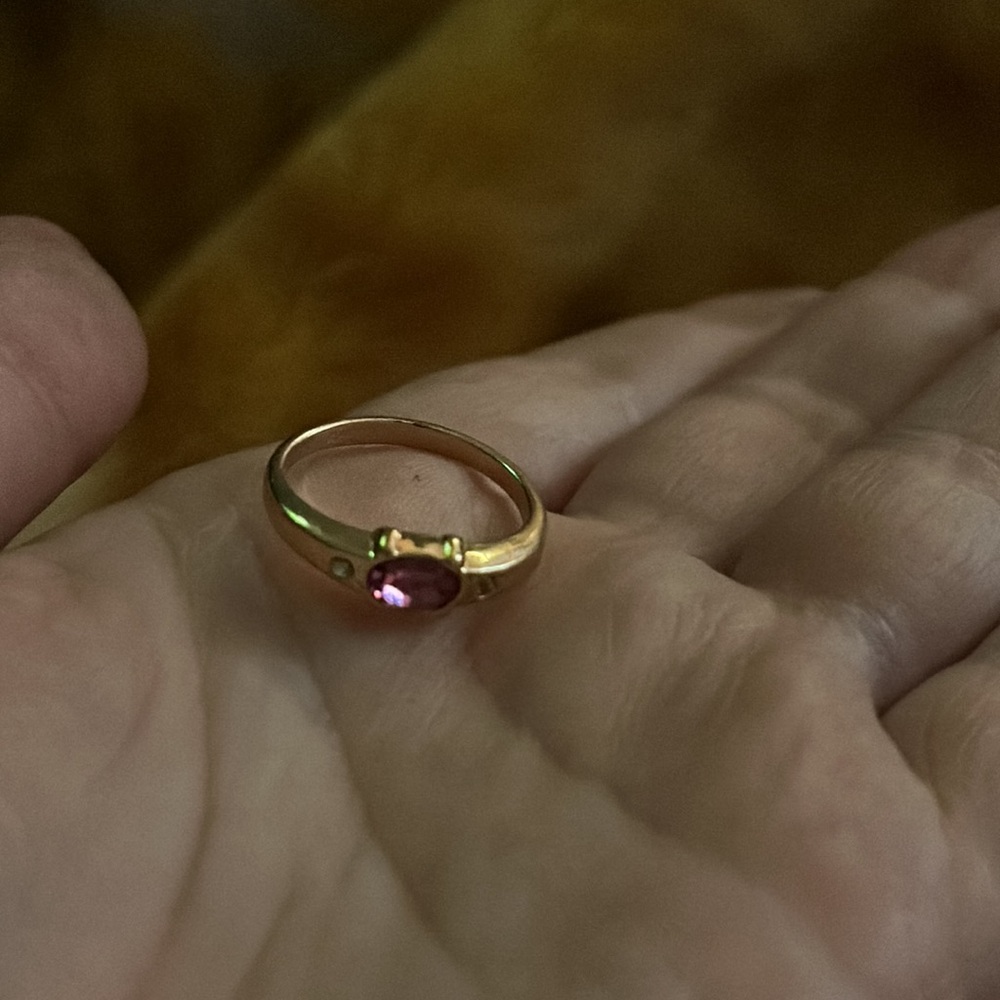 pink tourmaline with white topaz accent ring
